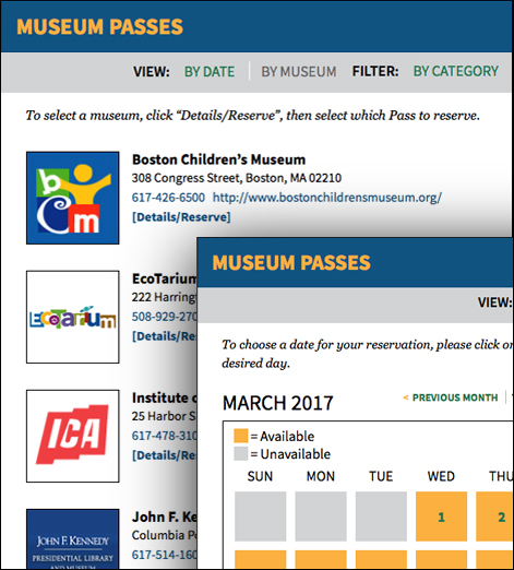 Assabet Interactive’s two views of the museum pass module